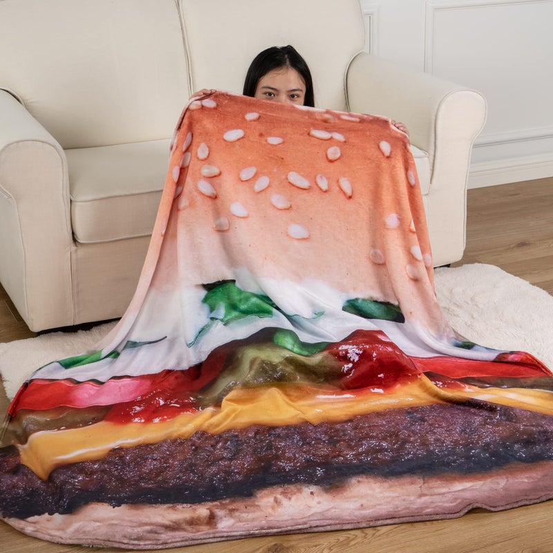 BATTILO HOME 71 Inch Hamburger Blanket Adult Size, for Women, Teens, Funny Food Blankets That Look Like Food, Cute Fleece Blanket for Everyone - Image 5